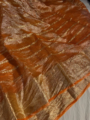 Banarasi Crush Tissue Silk Saree with rich pallu and blouse in Orange Color