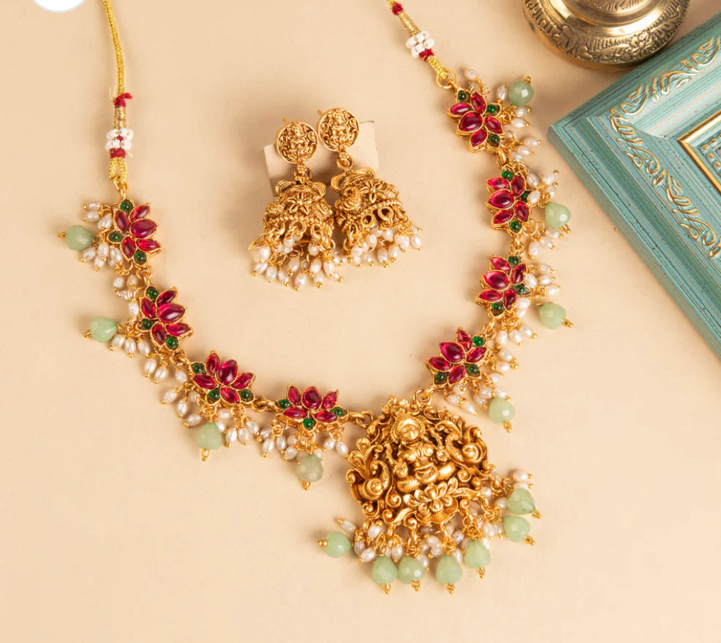 Lotus Bloom Lakshmi Pearl-Pastel Necklace_105