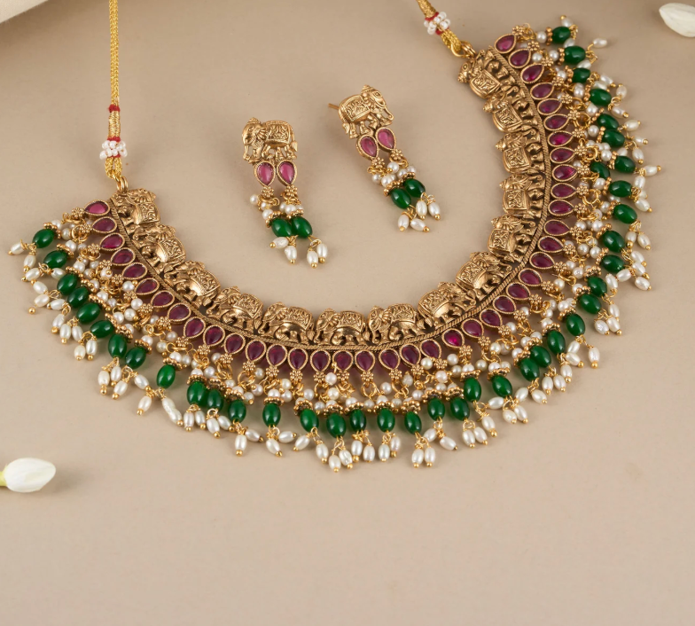Premium_Bridal_Kemp_Stone_Elephant Necklace