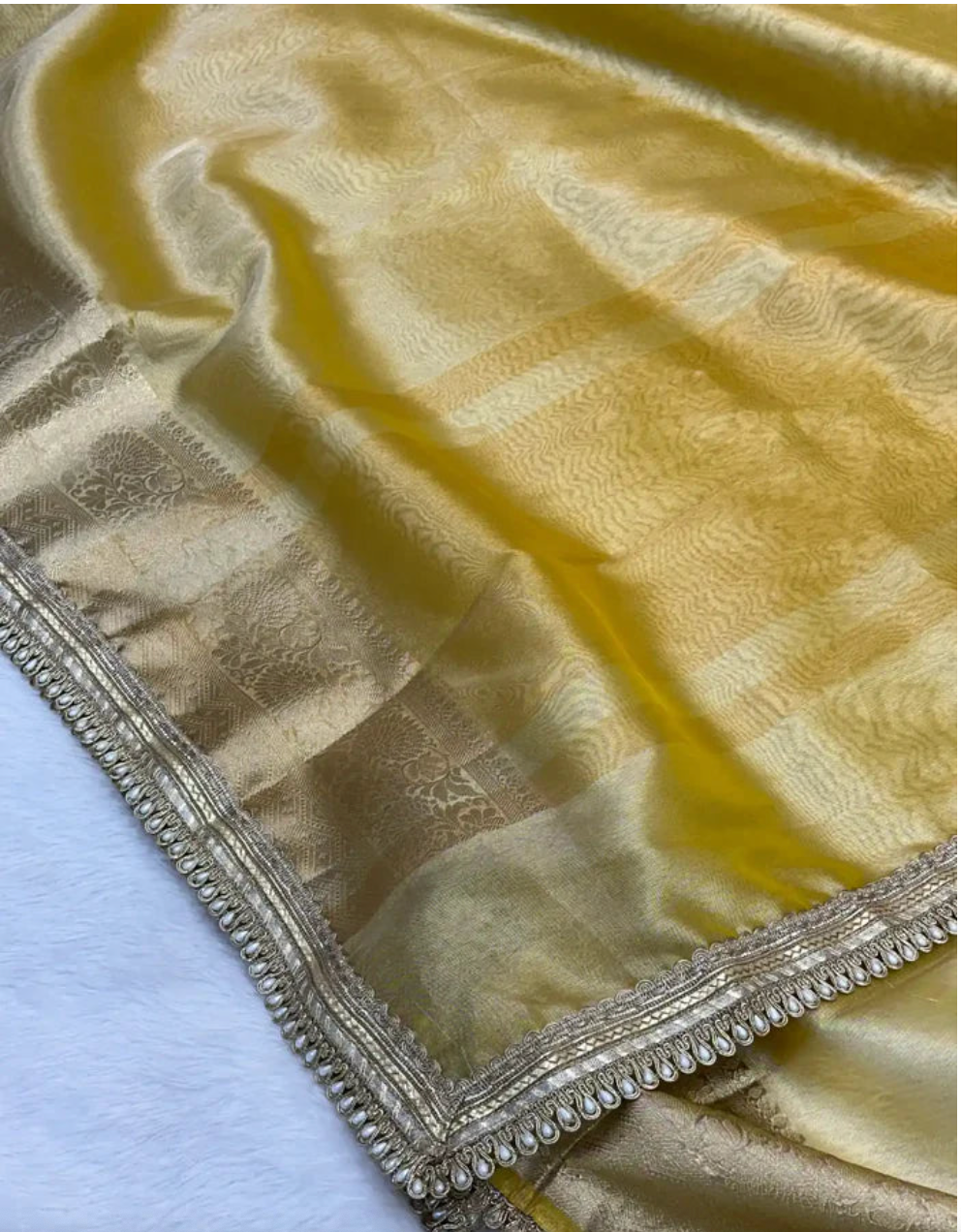 Banarasi Tissue Silk Designer Lace Work Banarasi Saree_Yellow