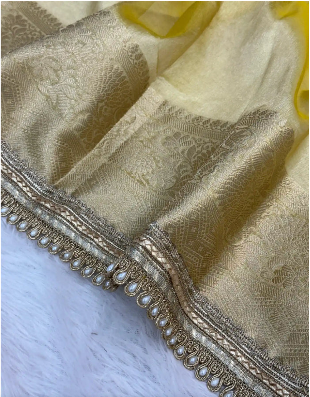 Banarasi Tissue Silk Designer Lace Work Banarasi Saree_Yellow
